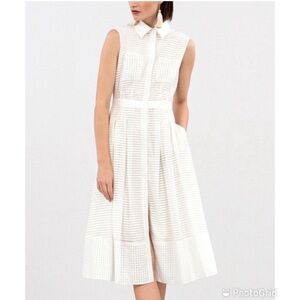 RACHEL Rachel Roy white Metallic Shadow Stripe Fit&Flare Sleeveless Midi dress 2